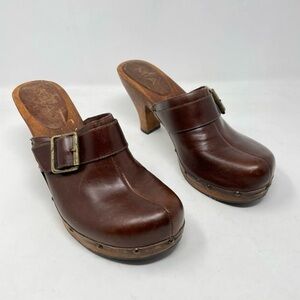 MIA Brown Leather Heeled Mules